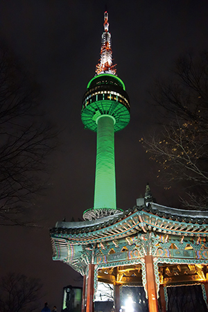 ソウル市のシンボルともいえるソウルタワーの夜景
