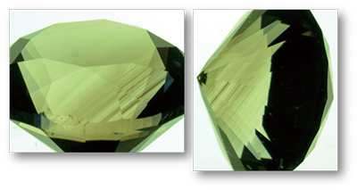 図3：褐色CVD合成ダイヤモンドに見られた１方向のみの明瞭な褐色の色帯