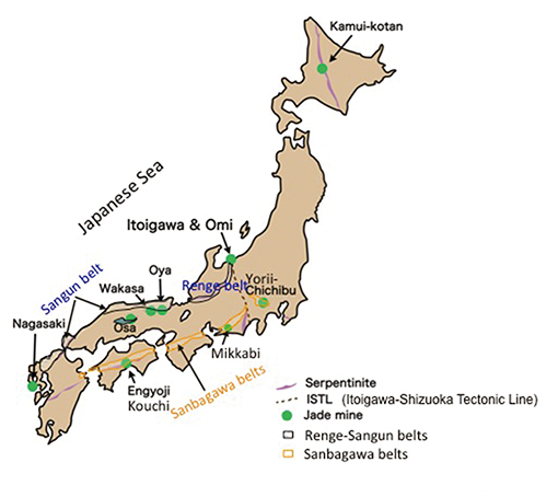 地図１：日本におけるヒスイ輝石の産出地