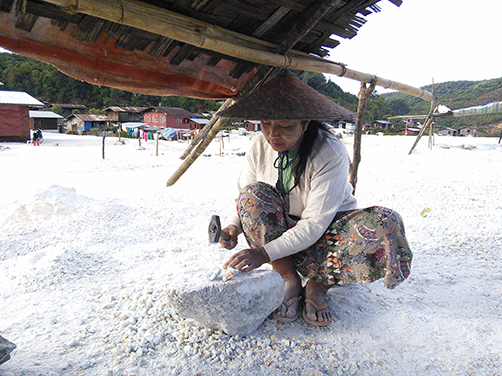写真-6：手作業で選鉱するカナセと呼ばれる現地女性（モゴック／ミャンマー）