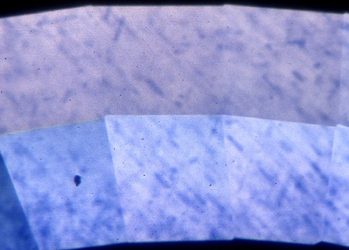 写真–86：シルクが溶けて青色が拡散してできたインク・スポット