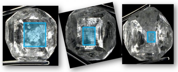 Fig.5: {100}(図中の水色線で囲まれた四角形)の大きさは結晶ごとにバラツキが見られる。